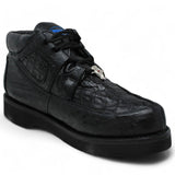Casual Caiman and Ostrich Leather Shoes Black Color - Wild West Boots - Side View 