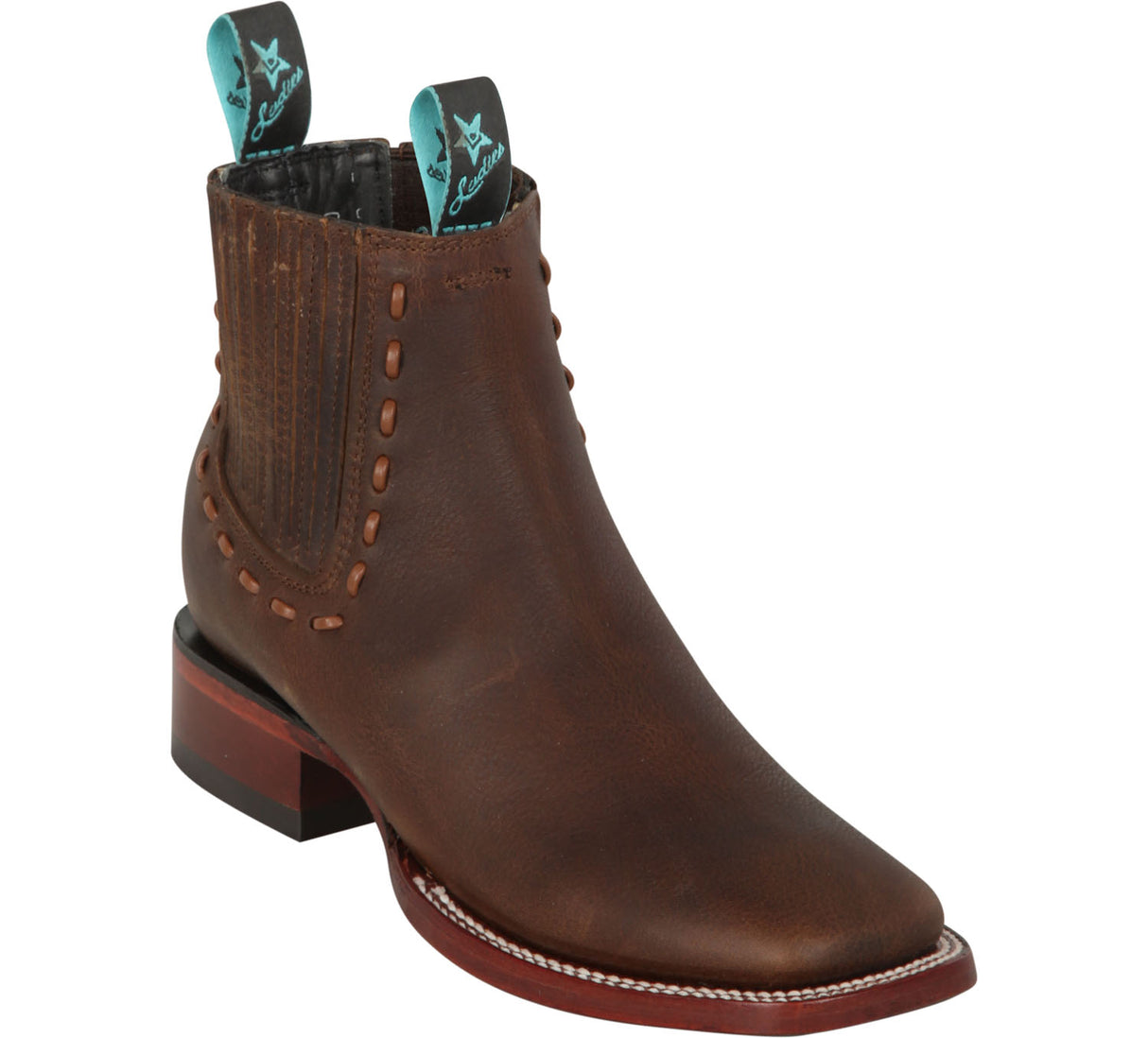 Women's Genuine Leather Wide Square Toe Ankle Boots Walnut Color – Los Altos Boots – Side View