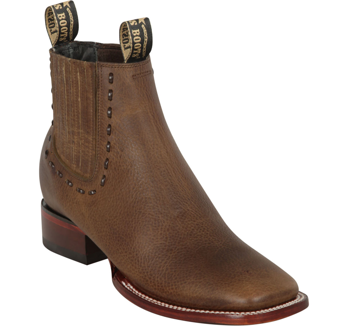 Women's Genuine Leather Wide Square Toe Ankle Boots Honey Color – Los Altos Boots – Side View