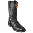 Genuine Caiman Crocodile Tail Square Toe Biker Boots Black Color – Los Altos Boots – Side View