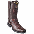 Genuine Caiman Crocodile Tail Square Toe Biker Boots Brown  Color – Los Altos Boots – Side View