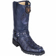 Genuine Caiman Crocodile Tail Square Toe Biker Boots Navy Blue Color – Los Altos Boots – Side View