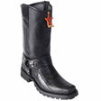 Genuine Ostrich Leg Square Toe Biker Boots Black Color – Los Altos Boots – Side View