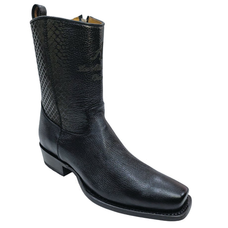 Western Genuine Deer Leather 7X Wide Square Toe Low Shaft Boots Black Color – Los Altos Boots – Side View