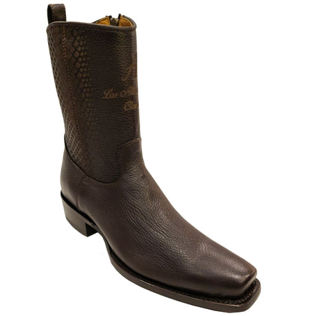 Western Genuine Deer Leather 7X Wide Square Toe Low Shaft Boots Faded Brown Color – Los Altos Boots – Side View