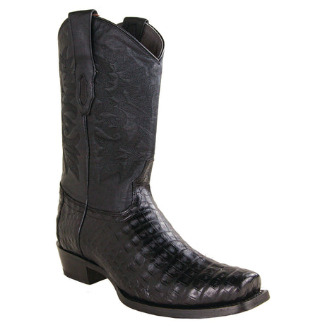 Wester GEnuine Caiman Belly Square Toe Boots Black Color - Los Altos Boots - Side View 