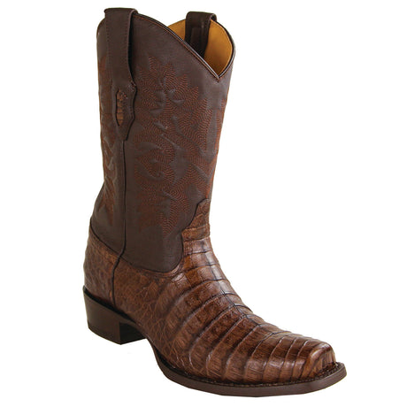 Wester GEnuine Caiman Belly Square Toe Boots Brown Color - Los Altos Boots - Side View 