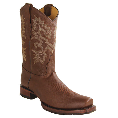 Western Genuine Leather Square Toe Boots Brown Color - Los Altos Boots - Side View 