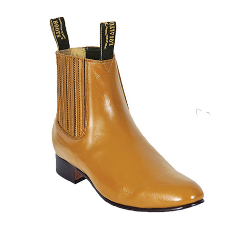 Western Genuine Deer Skin Round Toe Charro Ankle Boots Buttercup Color – Los Altos Boots – Side View