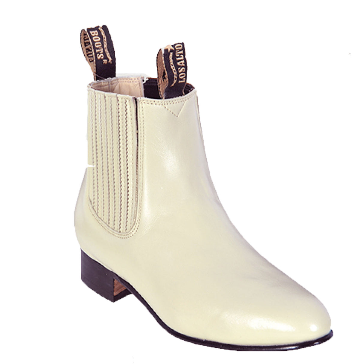 Western Genuine Deer Skin Round Toe Charro Ankle Boots Winter White Color – Los Altos Boots – Side View