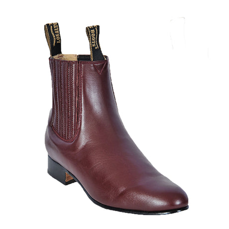 Western Genuine Deer Skin Round Toe Charro Ankle Boots Burgundy Color – Los Altos Boots – Side View