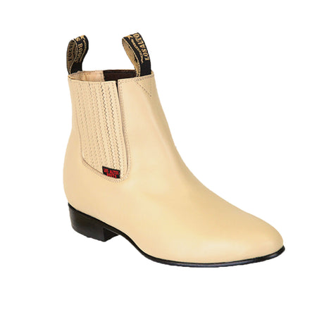 Western Genuine Deer Skin Round Toe Charro Ankle Boots Oryx Color – Los Altos Boots – Side View