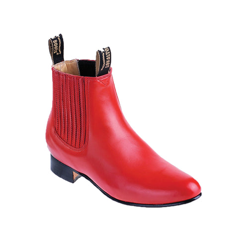 Western Genuine Deer Skin Round Toe Charro Ankle Boots Red Color – Los Altos Boots – Side View