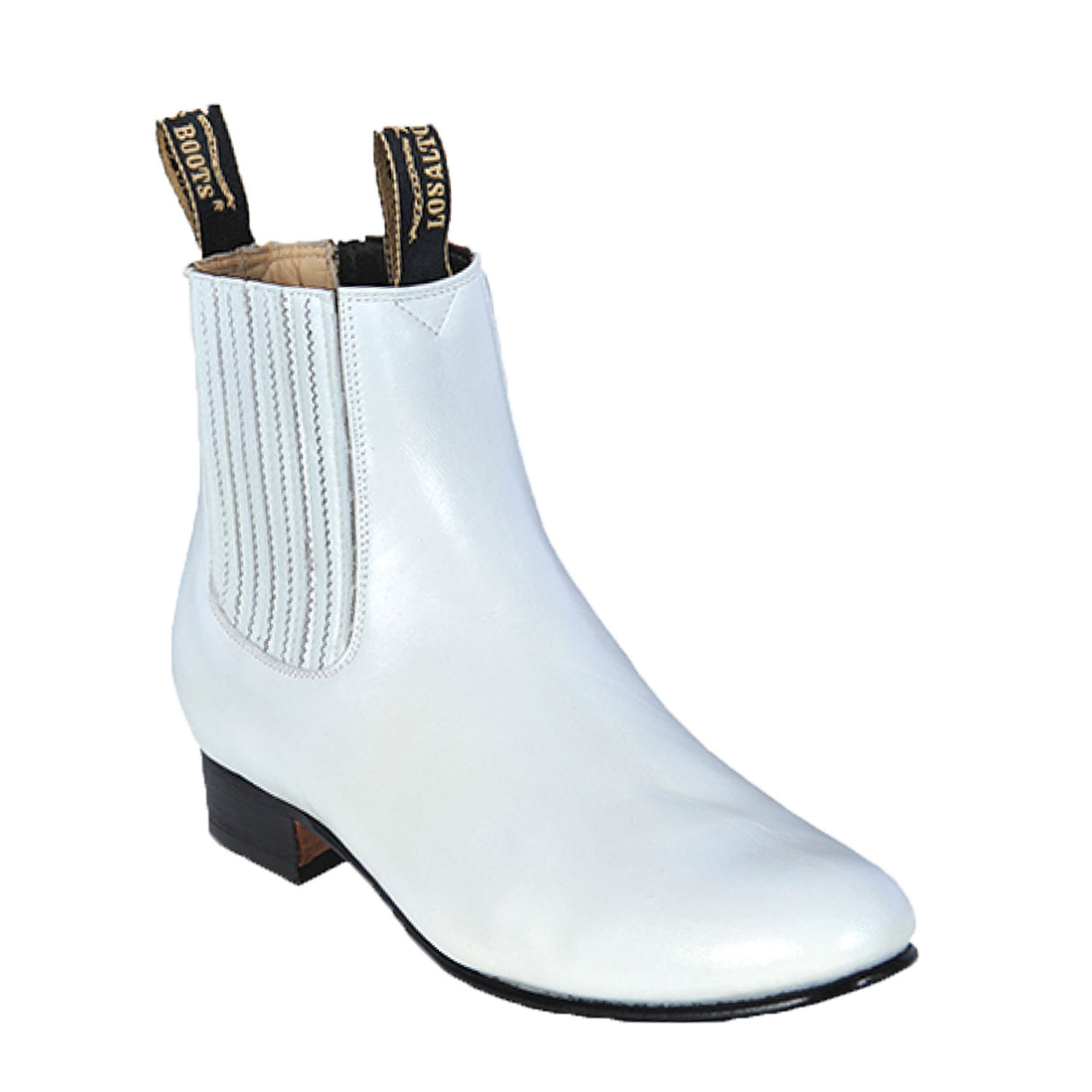 Western Genuine Deer Skin Round Toe Charro Ankle Boots White Color – Los Altos Boots – Side View