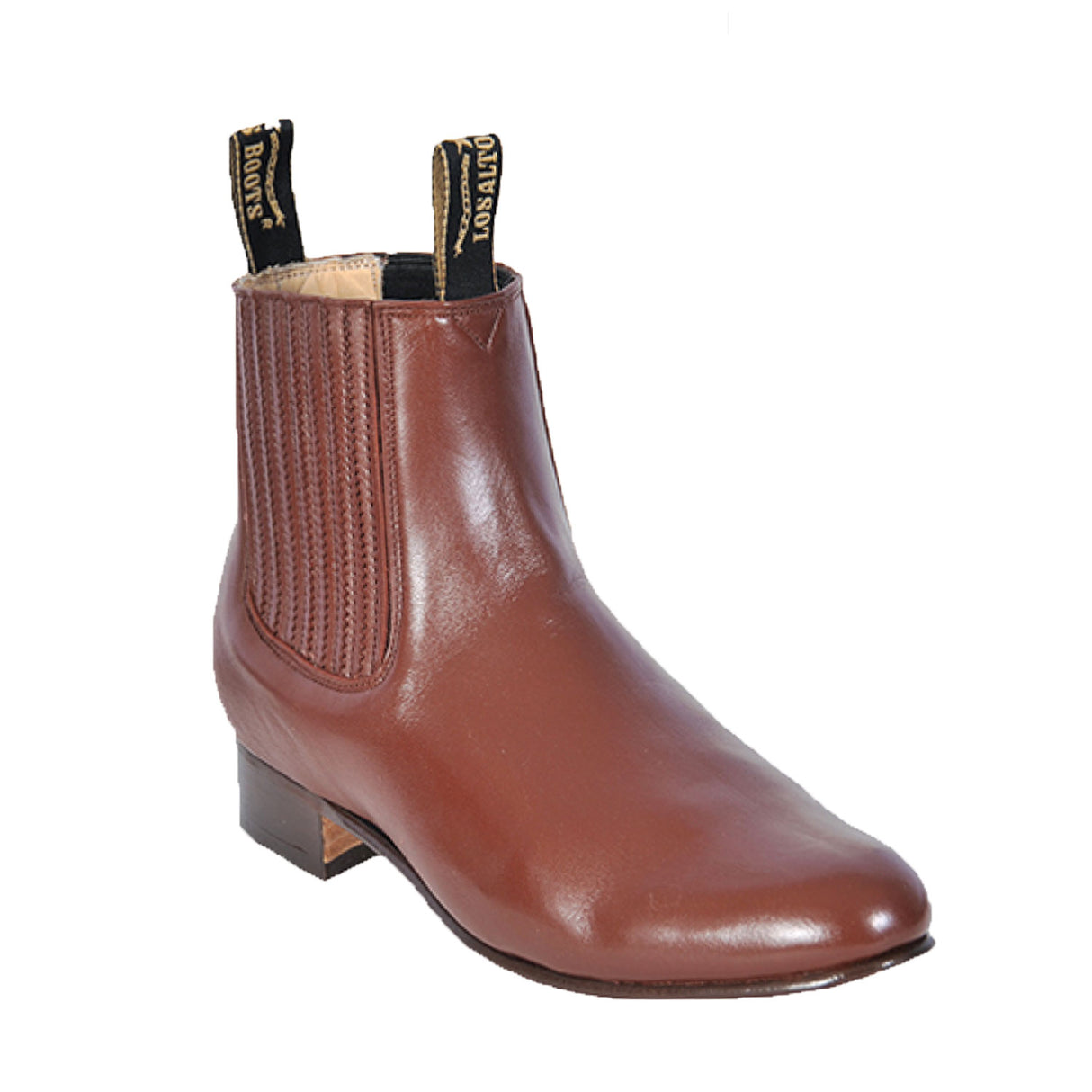 Western Genuine Deer Skin Round Toe Charro Ankle Boots Brandy Color – Los Altos Boots – Side View