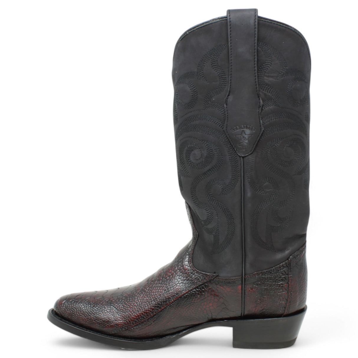 Botas de Pata de Avestruz Original Punta Oval Color Negro Rojizo - Los Altos Boots