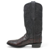 Botas de Pata de Avestruz Original Punta Oval Color Negro Rojizo - Los Altos Boots