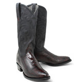 Botas de Pata de Avestruz Original Punta Oval Color Negro Rojizo - Los Altos Boots