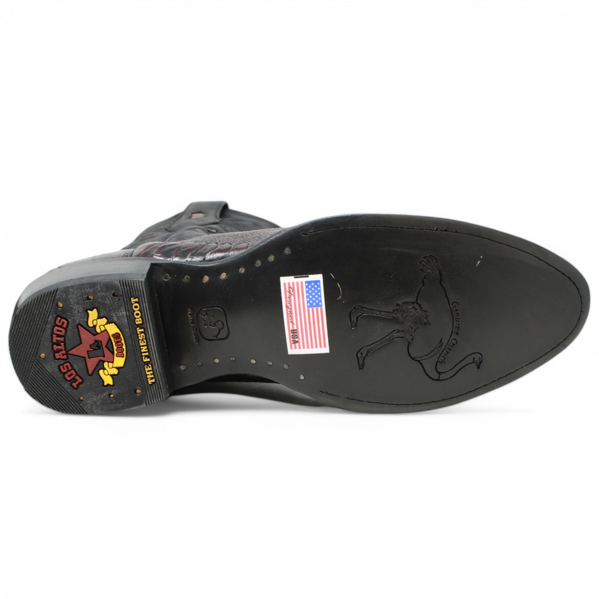 Botas de Pata de Avestruz Original Punta Oval Color Negro Rojizo - Los Altos Boots