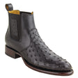 Genuine Smooth Ostrich Leather Ankle Boots Round Toe Roper Style Black Color - Los Altos Boots - Front View