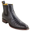 Genuine Caiman Belly Leather Ankle Boots Round Toe Roper Style Black Color - Los Altos Boots - Side View

