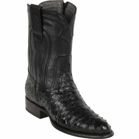Western Genuine Ostrich Roper Round Toe Boots With Zipper - Black Color - Los Altos Boots - Side View