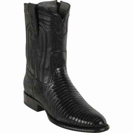 Western Genuine Lizard Roper Round Toe Boots With Zipper - Black Color - Los Altos Boots - Side View