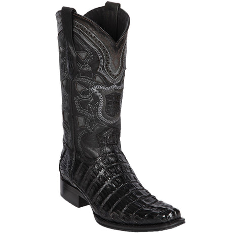 Wester Geuine Caiman Tail European Square Toe Boots Black Color - Los Altos Boots Side View 