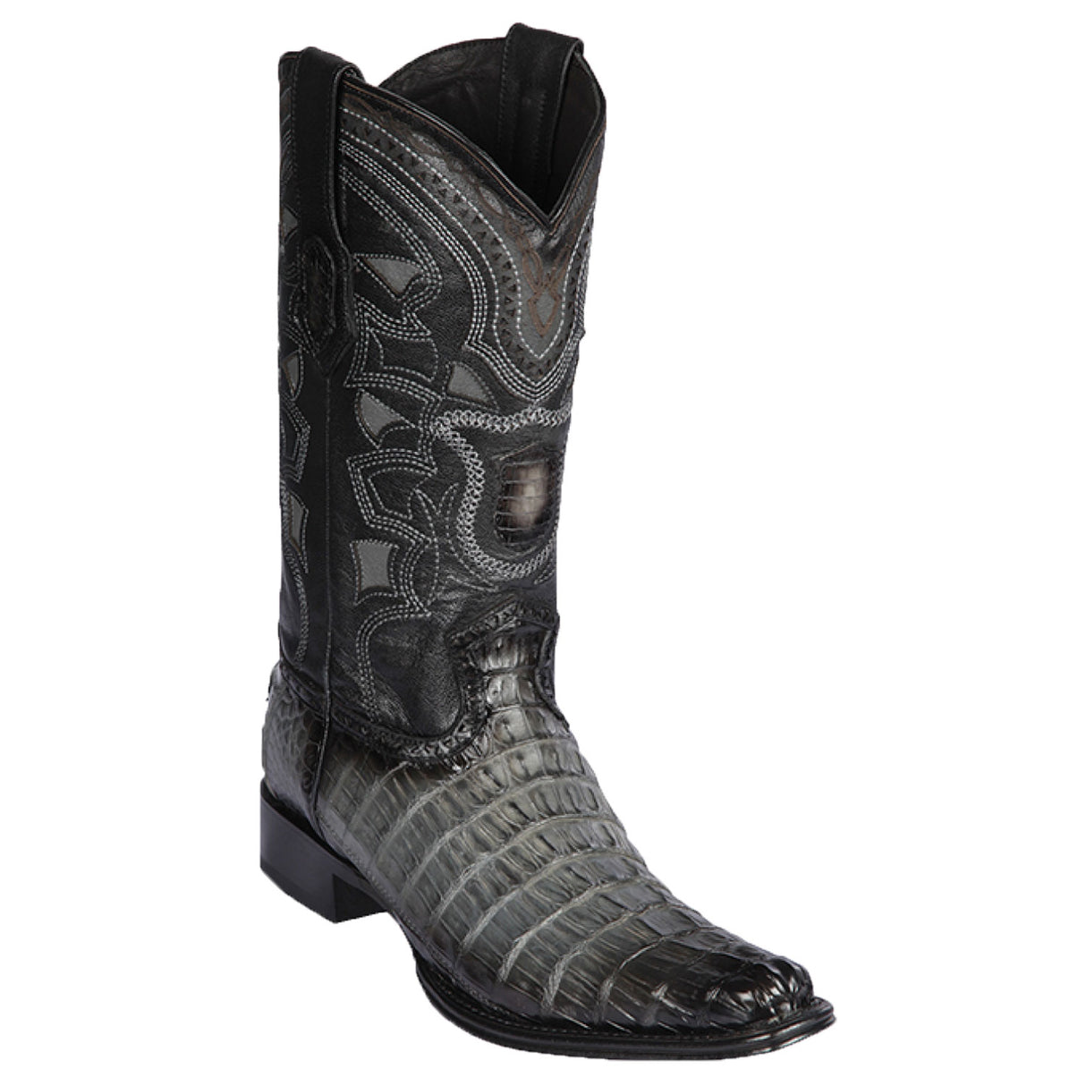 Wester Geuine Caiman Tail European Square Toe Boots Faded Gray Color - Los Altos Boots Side View 