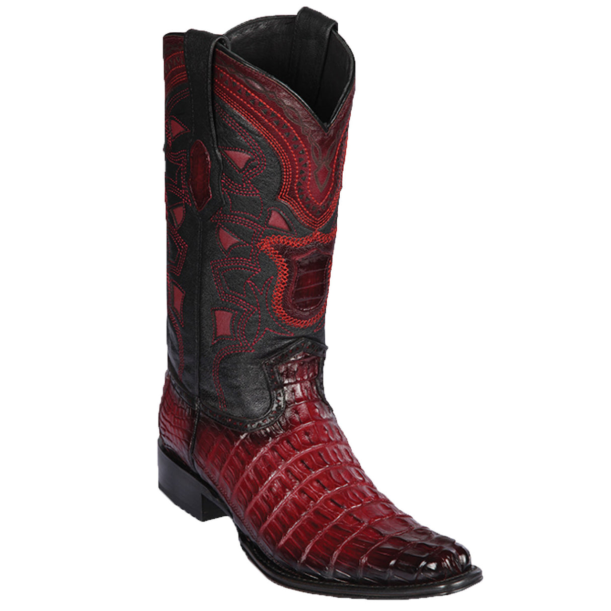 Wester Geuine Caiman Tail European Square Toe Boots Faded Burgundy Color - Los Altos Boots Side View 
