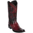 Western Genuine Teju Lizard European Square Toe Boots Faded Burgundy Color - Los Altos Boots Side View 