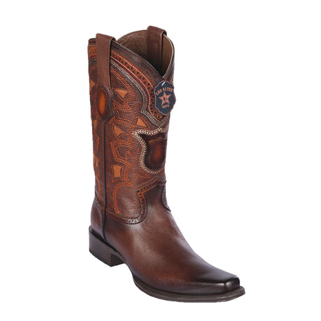 Western Genuine Leather European Square Toe Boots Faded Brown Color – Los Altos Boots – Side View
