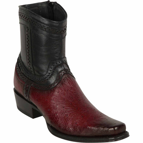 Western Genuine Smooth Ostrich European Square Toe Boots Faded Burgundy Color - Los Altos Boots Side View