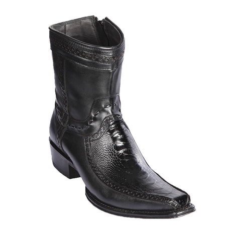 Western Genuine Ostrich Leg European Square Toe Short Boots in Black Color - Los Altos boots Side View 