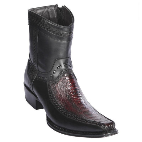 Western Genuine Ostrich Leg European Square Toe Short Boots in Black Cherry Color - Los Altos boots Side View 