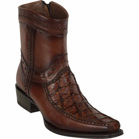 Western Genuine Piraruccu Fish European Square Toe Short Boots Brown Color - Los Altos Boots Side View 