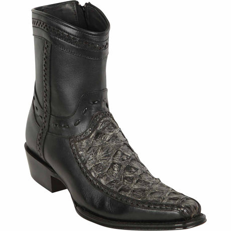 Western Genuine Piraruccu Fish European Square Toe Short Boots Rustic Black Color - Los Altos Boots Side View 