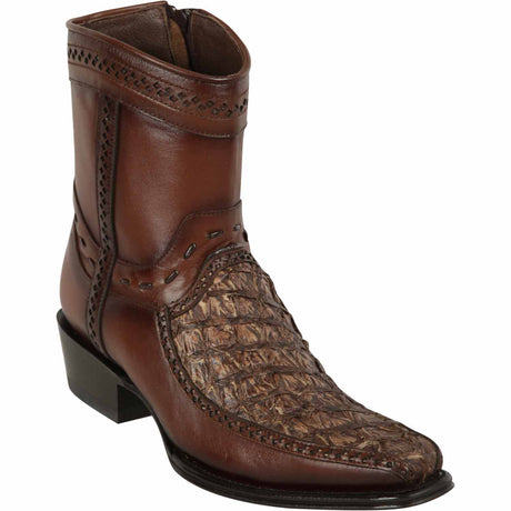 Western Genuine Piraruccu Fish European Square Toe Short Boots Rustic Brown Color - Los Altos Boots Side View 