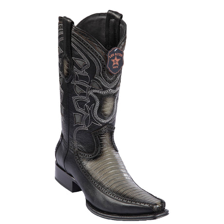 Western Genuine Teju Lizard & Deer European Square Toe Boots Faded Gray Color – Los Altos Boots – Side View