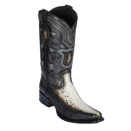 Western Genuine Python & Deer European Square Toe Boots Natural Color – Los Altos Boots – Side View