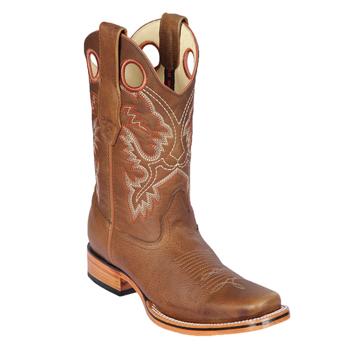 Western Genuine Leather Square Wide Toe Rodeo Boots Honey Color – Los Altos Boots – Side View