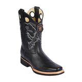 Western Genuine Leather Square Wide Toe Rodeo Boots Black Color – Los Altos Boots – Side View