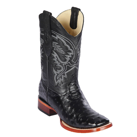 Western Genuine Ostrich Wide Square Toe Boots Black Color - Los Altos Boots Side View