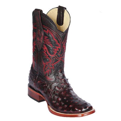Western Genuine Ostrich Wide Square Toe Boots Black Cherry Color - Los Altos Boots Side View