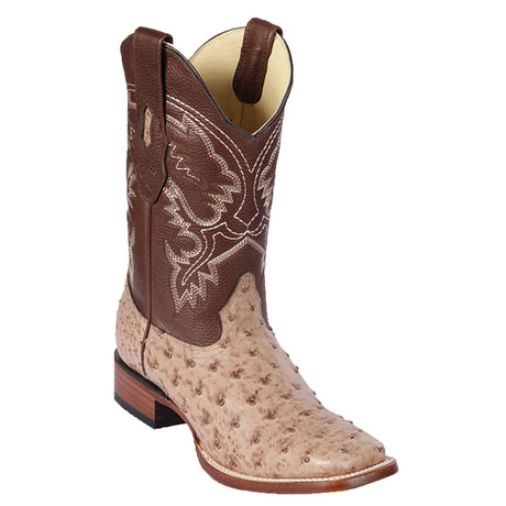 Western Genuine Ostrich Wide Square Toe Boots Moka Color - Los Altos Boots Side View