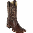 Western Genuine Ostrich Leg Square Wide Toe Rodeo Boots Brown Color – Los Altos Boots – Side View