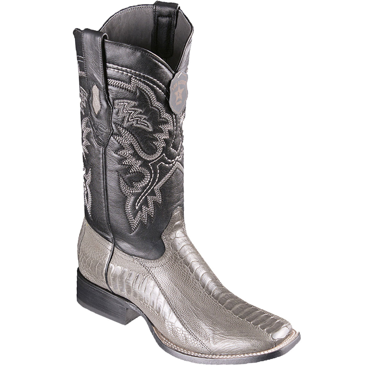 Western Genuine Ostrich Leg Square Wide Toe Rodeo Boots Gray Color – Los Altos Boots – Side View