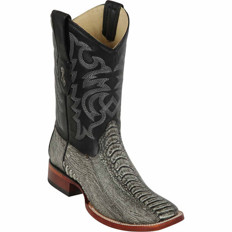 Western Genuine Ostrich Leg Square Wide Toe Rodeo Boots Rustic Black Color – Los Altos Boots – Side View