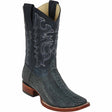 Western Genuine Ostrich Leg Square Wide Toe Rodeo Boots Rustic Blue Color – Los Altos Boots – Side View