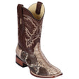 Western Genuine Python Square Wide Toe Rodeo Boots Rustic Brown Color – Los Altos Boots – Side View